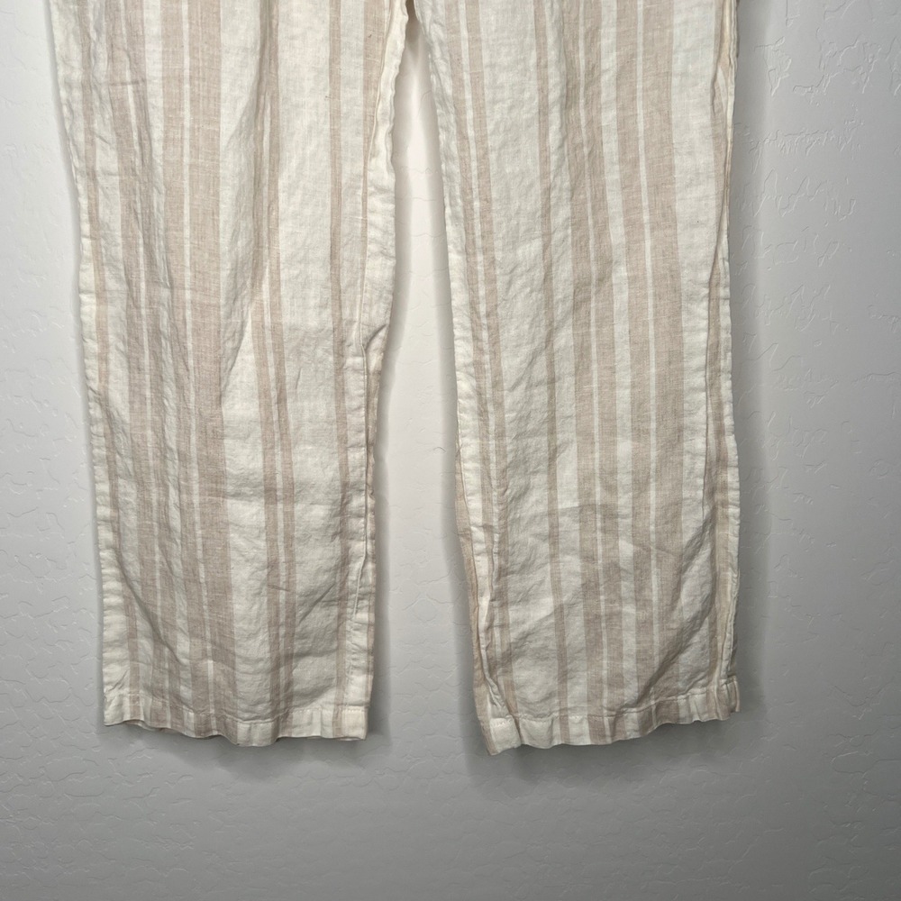 Ellen‎ Tracy Linen Pants Women Size M Tan White Striped Drawstring Straight Leg - Picture 7 of 10